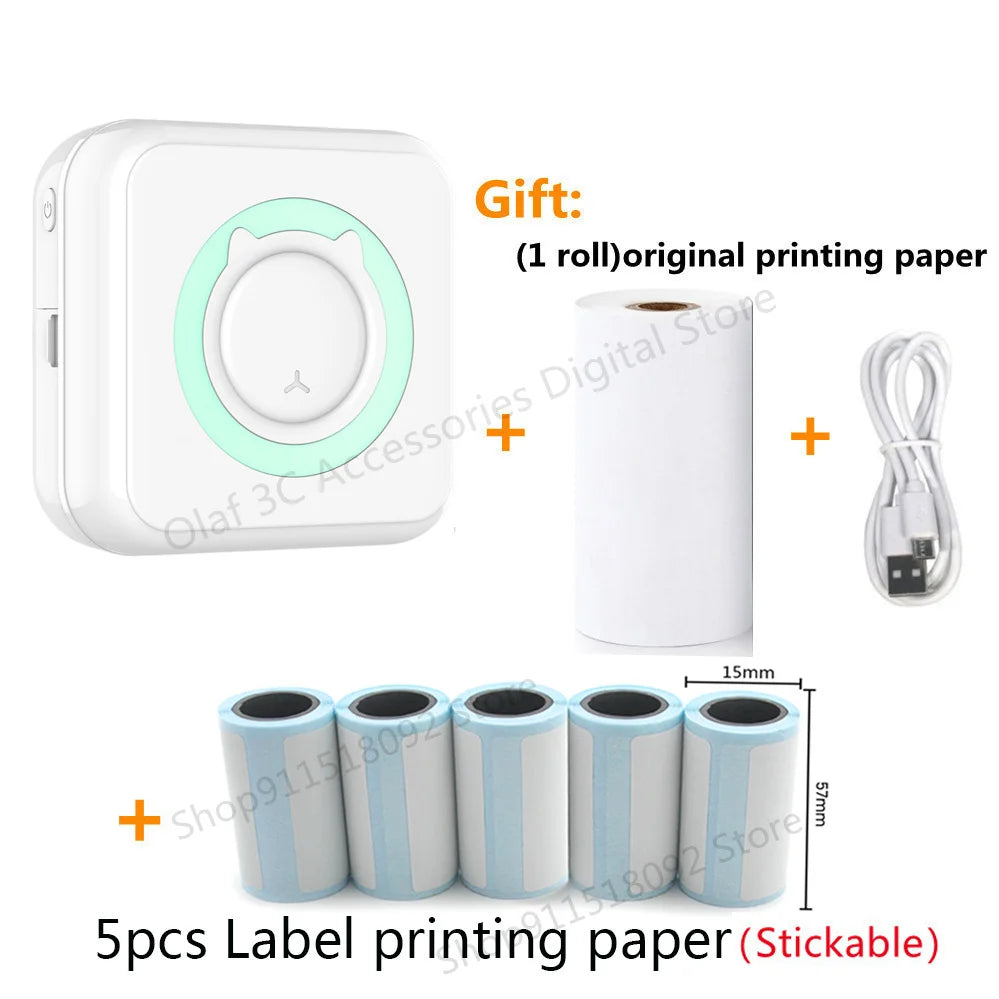 Portable Mini Label Printer Photo Thermal Adhesive Labels Printers Inkless Bluetooth Pocket Mini Printer Stickers Maker 57MM