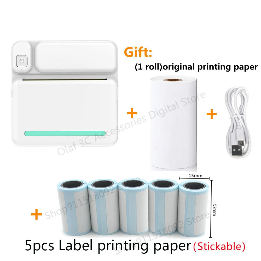 Portable Mini Label Printer Photo Thermal Adhesive Labels Printers Inkless Bluetooth Pocket Mini Printer Stickers Maker 57MM