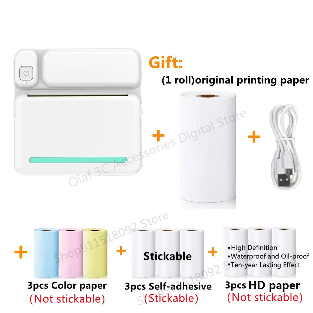 Portable Mini Label Printer Photo Thermal Adhesive Labels Printers Inkless Bluetooth Pocket Mini Printer Stickers Maker 57MM