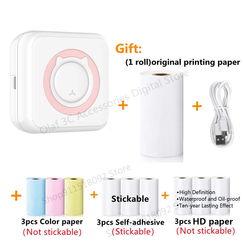 Portable Mini Label Printer Photo Thermal Adhesive Labels Printers Inkless Bluetooth Pocket Mini Printer Stickers Maker 57MM