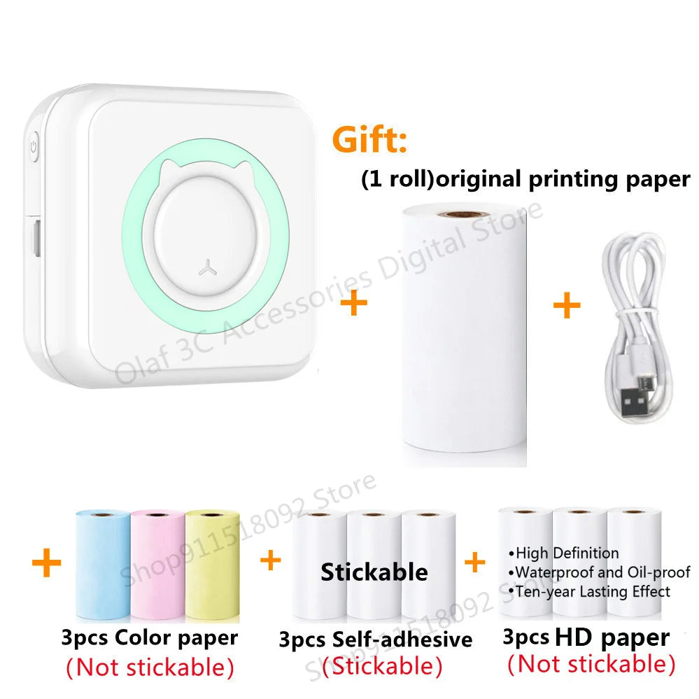 Portable Mini Label Printer Photo Thermal Adhesive Labels Printers Inkless Bluetooth Pocket Mini Printer Stickers Maker 57MM