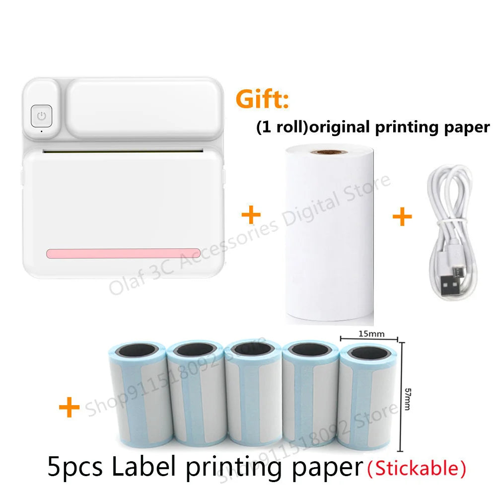 Portable Mini Label Printer Photo Thermal Adhesive Labels Printers Inkless Bluetooth Pocket Mini Printer Stickers Maker 57MM